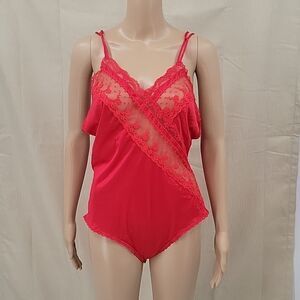 JcPenny Vintage Red Lace Bodysuit, size Medium Valentine's Day Coquettegirl